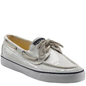Women's SPERRY "Bahama" White Sparkle Boat Shoe